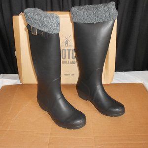 SCOTCH OF HOLLAND Black Tall Rubber Rain Boots With Inserts-Size 8